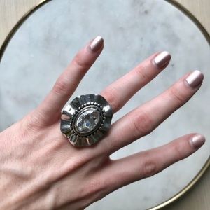 Vintage Silver Statement Diamond Style Ring